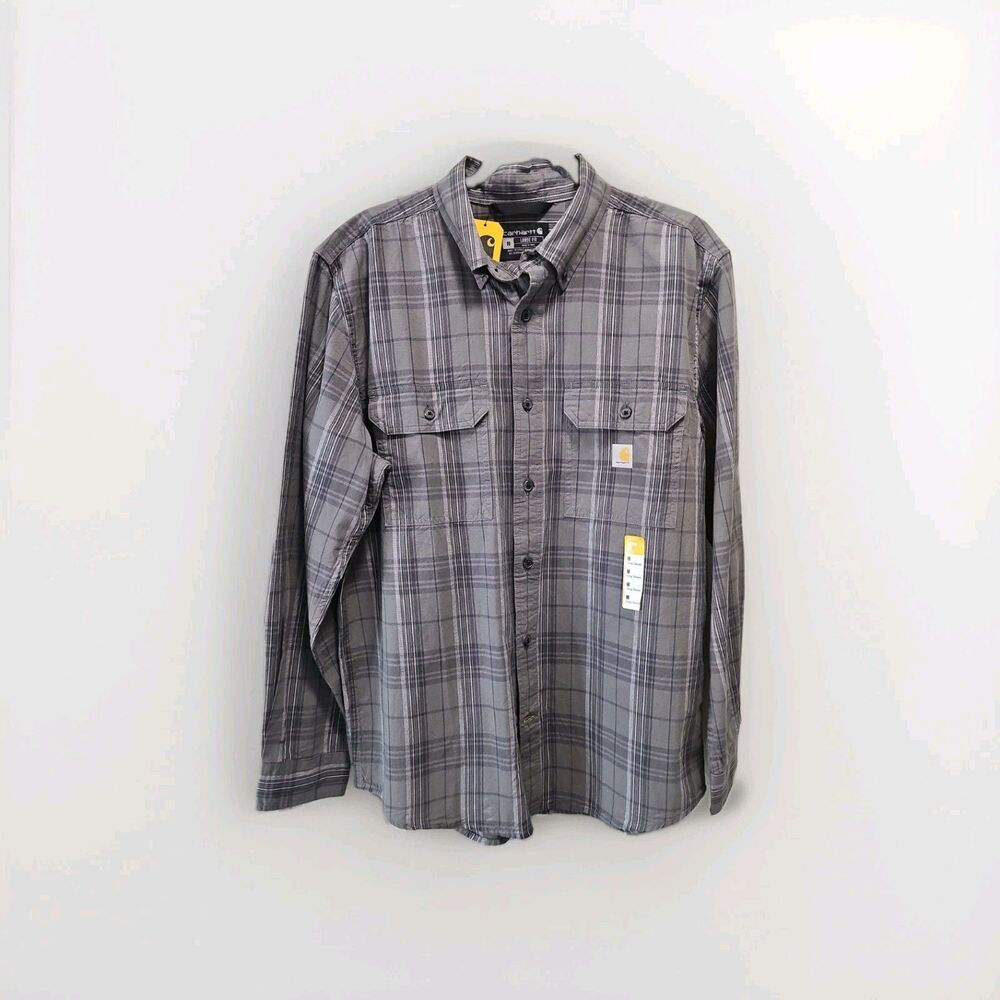 Carhartt Loose Fit Plaid Long Sleeve Button-Down Shirt Men's Gray NWT Flannel